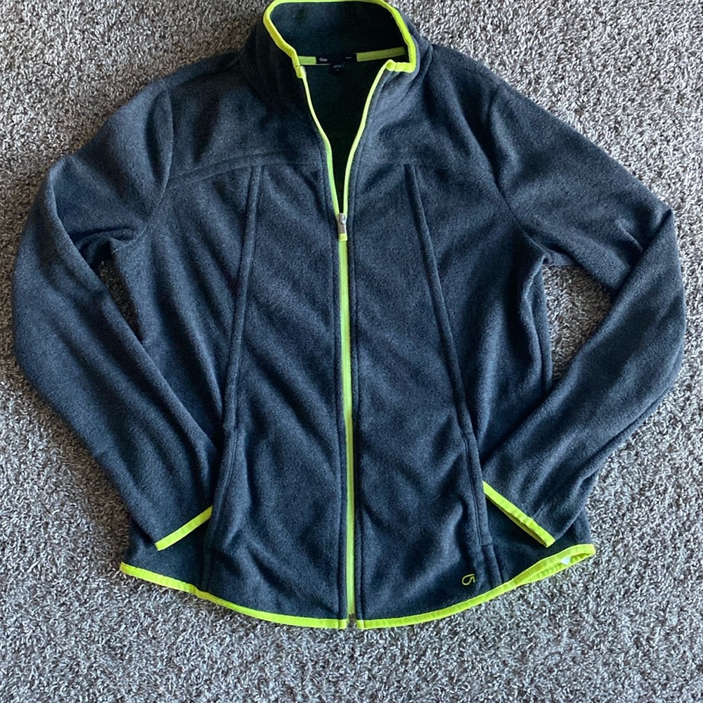 Gap Gray Zip-Up Fleece w/ Yellow Hems, Women’s size L, 100% Cotton